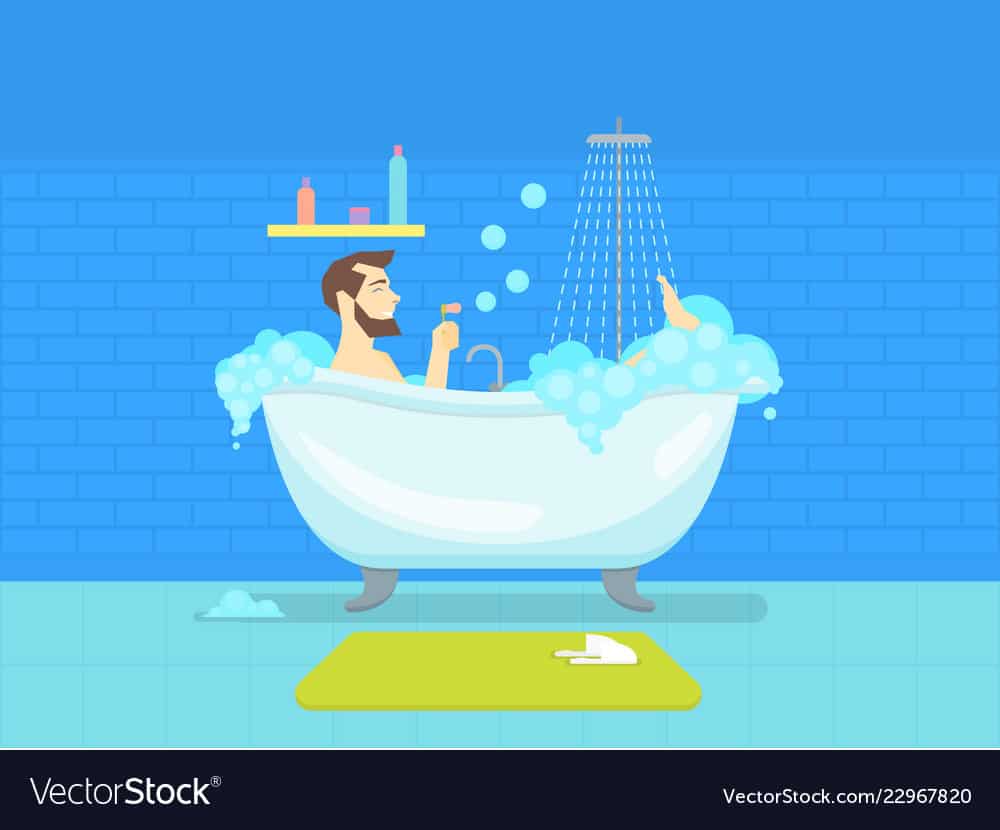 cartoon man in bathroom bathtub with foam hygiene vector 229678201 Work